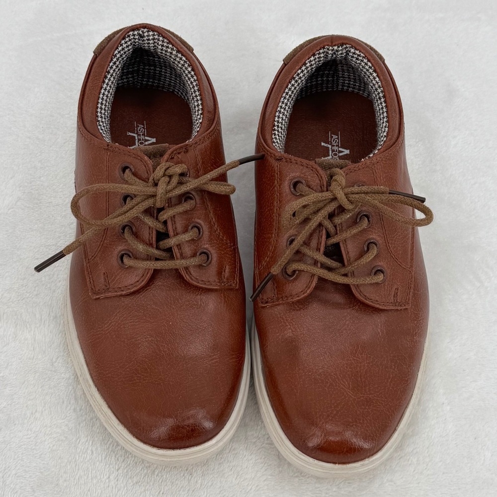 Ashford Hayes Lounge Boys Brown Faux Leather Oxford Tie Dress Shoes Youth Size 1